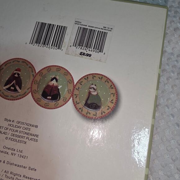 ONEIDA FIDDLESTIX SET OF 4 CHRISTMAS KITTY CATS PLATES - Picture 12 of 12